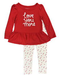 Toddler Girls Red Love You More Valentines Top & White Heart Legging Outfit