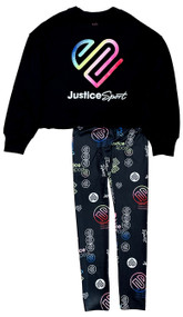 Justice Girls Black Rainbow Activewear Athletic Outfit Oversized Shirt