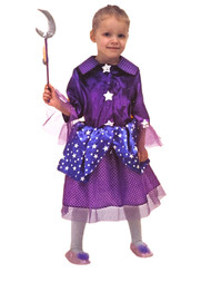 Girls Purple Magical Wizardress Dress & Wand Halloween Costume Medium (4-6)