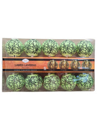 10 Count Neon Green Halloween Lantern Style Spiderweb Print String Lights