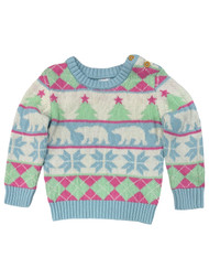 Infant & Toddler Girls Blue Pink & Green Christmas Knit Holiday Sweater