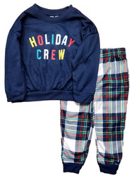 Infant Boys Blue Plaid 2PC Holiday Crew Christmas Pajama Set