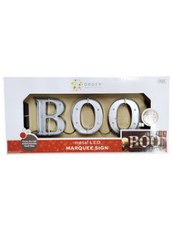 Silver Metal Halloween BOO Lighted Marquee Sign 18 LED Lights 4.5 x 11