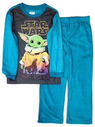 Star Wars Boys Blue Fleece Mandalorian Baby Yoda Pajamas Sleep Set Small 6-7