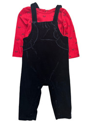 Infant Girls Red Long Sleeve Bodysuit & Velvety Black Overalls Set Outfit