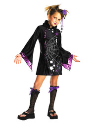 Girls Black &Purple Spider Web Print Geisha Dress Halloween Costume Medium (6-8)