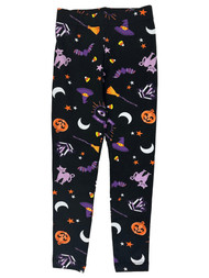 Girls Black Orange Halloween Witch Cat Candy Pumpkin Leggings Pants XS (4/5)