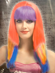 Halloween Womens Orange, Purple, Blue & Red Bright Rainbow Wig