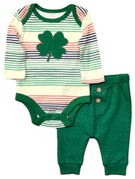Infant Boys Green Striped Clover Baby Outfit St Patricks Bodysuit & Pants