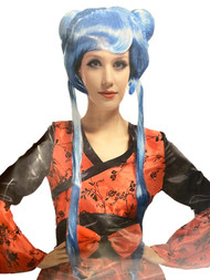 Halloween Womens Blue Cosplay Long Pigtail Wig