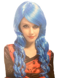 Halloween Womens Curly Blue Cosplay Long Wig