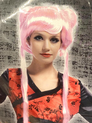 Halloween Womens Pink Cosplay Long Pigtail Wig