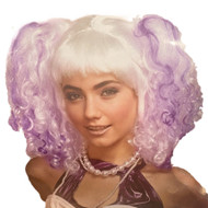 Halloween Womens Big Purple & White Curly Pigtails Wig