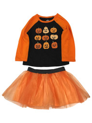 Infant & Toddler Girls Orange Pumpkin Halloween Outfit Shirt & Skirt Set