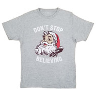 Mens Heather Gray Santa Claus Dont Stop Believing Christmas Holiday T-Shirt