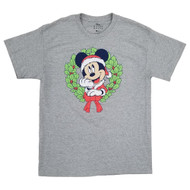 Mad Engine Mens Gray Santa ClaMickey Mouse Christmas Wreath Holiday T-Shirt
