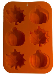 6 Cavity Pumpkins & Leaves Silicone Baking Pan, Cupcake & Muffins Bake Mold