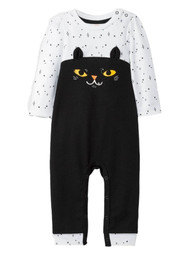 Infant Girls Black Kitty Cat Halloween Long Sleeve Tutu Romper Coverall
