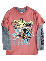 Marvel Boys Pink & Gray Long Sleeved Spider-Man, Hulk & Thor Tee Shirt