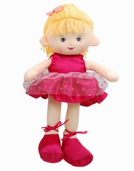 Linzy Valerie Ballerina Rag Doll 16" Plush Cloth Doll With Hot Pink Ballet Dress