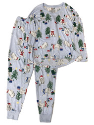 Womens Silky Blue Polar Bear Christmas Tree Holiday Pajamas Sleep Set