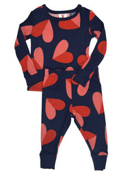 Toddler Girls Navy Red & Pink Heart Valentines Snug Fit Long Sleeve Pajamas