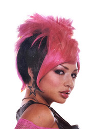 Halloween Womens Hot Pink & Blk Short Punky Wig