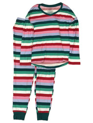 Womens Colorful Green Red Pink & Blue Stripes Holiday Pajamas Sleep Set