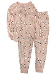 Womens Silky Pink Penguin Holiday Pajamas Sleep Set