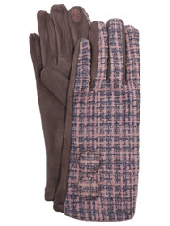 Womens Pink & Purple Plaid Button Stretch Fit Texting & Tech Touchscreen Gloves