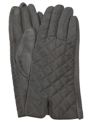 Womens Quilted Gray Stretch Fit Texting & Tech Touchscreen Gloves