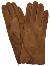 Womens Caramel Stitched Suede-Like Stretch Fit Texting & Tech Touchscreen Gloves