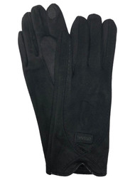 Womens Black Stitched Suede-Like Stretch Fit Texting & Tech Touchscreen Gloves