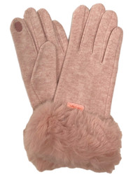 Womens Dusty Pink Faux Fur Stretch Fit Texting & Tech Touchscreen Gloves