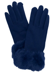 Womens Navy Blue Faux Fur Stretch Fit Texting & Tech Touchscreen Gloves