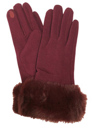Womens Burgundy Faux Fur Stretch Fit Texting & Tech Touchscreen Gloves