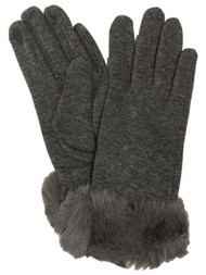 Womens Gray Faux Fur Stretch Fit Texting & Tech Touchscreen Gloves