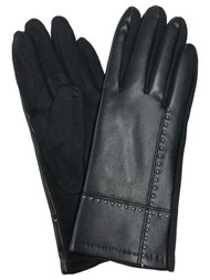 Womens Stitch Black Vegan Leather Stretch Fit Texting & Tech Touchscreen Gloves