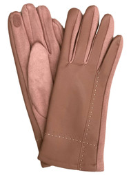 Womens Stitched Pink Vegan Leather Stretch Fit Texting & Tech Touchscreen Gloves