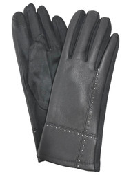 Womens Stitched Gray Vegan Leather Stretch Fit Texting & Tech Touchscreen Gloves