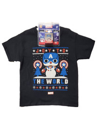 Marvel Boys Black Captain America Christmas Short Sleeve Tee Shirt With Toy