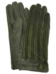 Womens Green Stripe Stretch Fit Text & Tech Touchscreen Driving Gloves