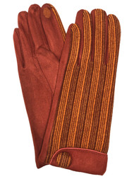 Womens Burnt Orange Stripe Stretch Fit Text & Tech Touchscreen Driving Gloves