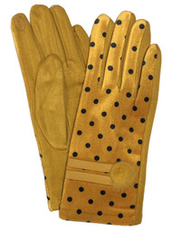 Womens Yellow Polka Dot Stretch Fit Texting & Tech Touchscreen Driving Gloves