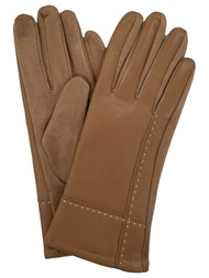 Womens Stitch Brown Vegan Leather Stretch Fit Texting & Tech Touchscreen Gloves
