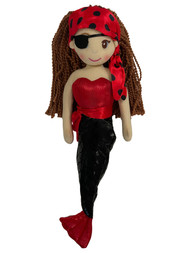 Linzy Toys Red & Black 18 inch Ally Pirate Mermaid Plush Doll with Eye Patch