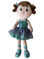 Linzy Selena Ballerina Rag Doll 16" Plush Cloth Doll With Blue Ballet Dress