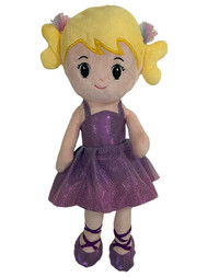 Linzy Selena Ballerina Rag Doll 16" Plush Cloth Doll With Purple Ballet Dress