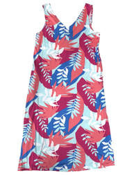 Womens Sleeveless Pink & Blue Floral Leaf Print Nightgown Night Gown