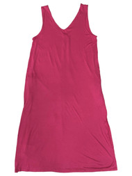 Womens Sleeveless Fucshia Hot Pink V-Neck Nightgown Pocket Night Gown